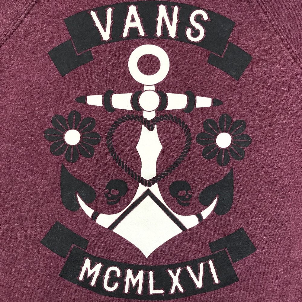 Vans Sweatshirt Teens Medium Red Graphic Logo Pullover Sweater Crew Anchor Skull - Picture 6 of 14